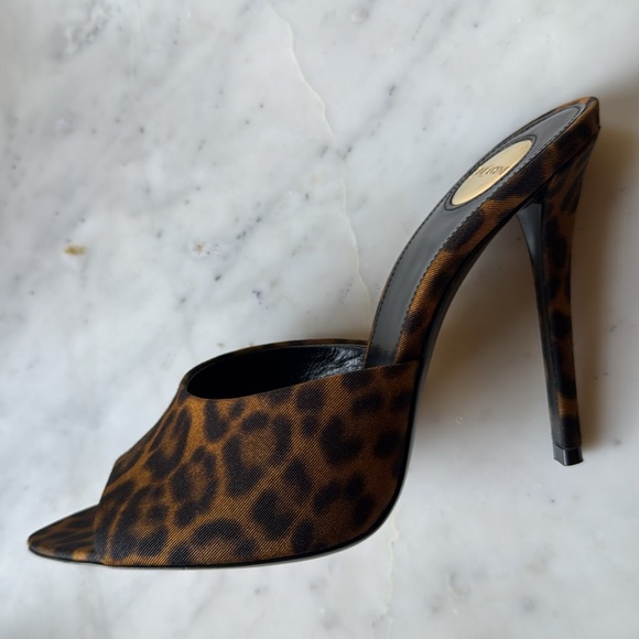 SAINT LAURENT LEOPARD PRINT GOLDIE MULES / HEELS - Picture 1 of 7